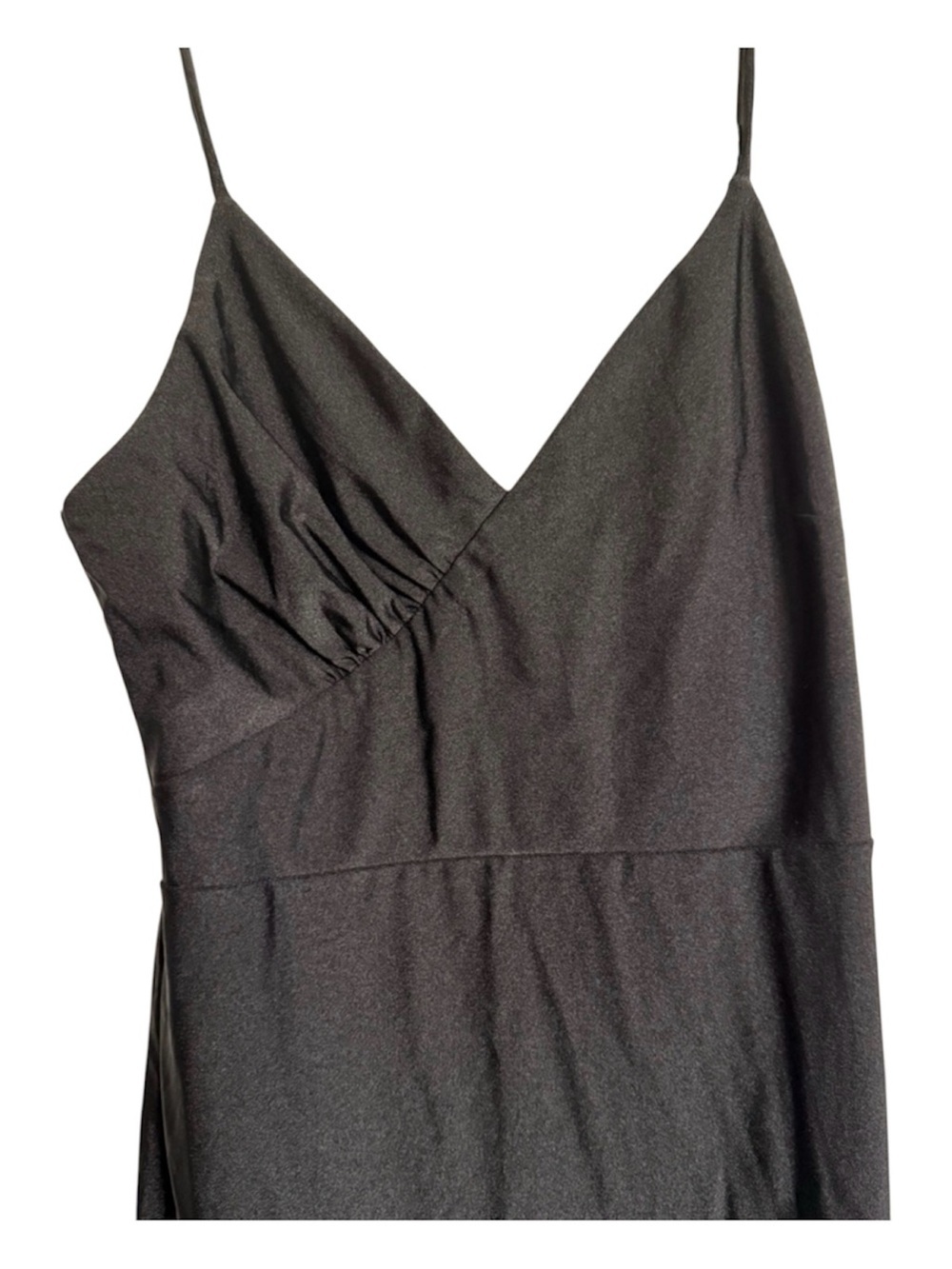 CEFIAN Black Spaghetti Strap Maxi Dress - Classic Slip Style W/ High Slit - Lg